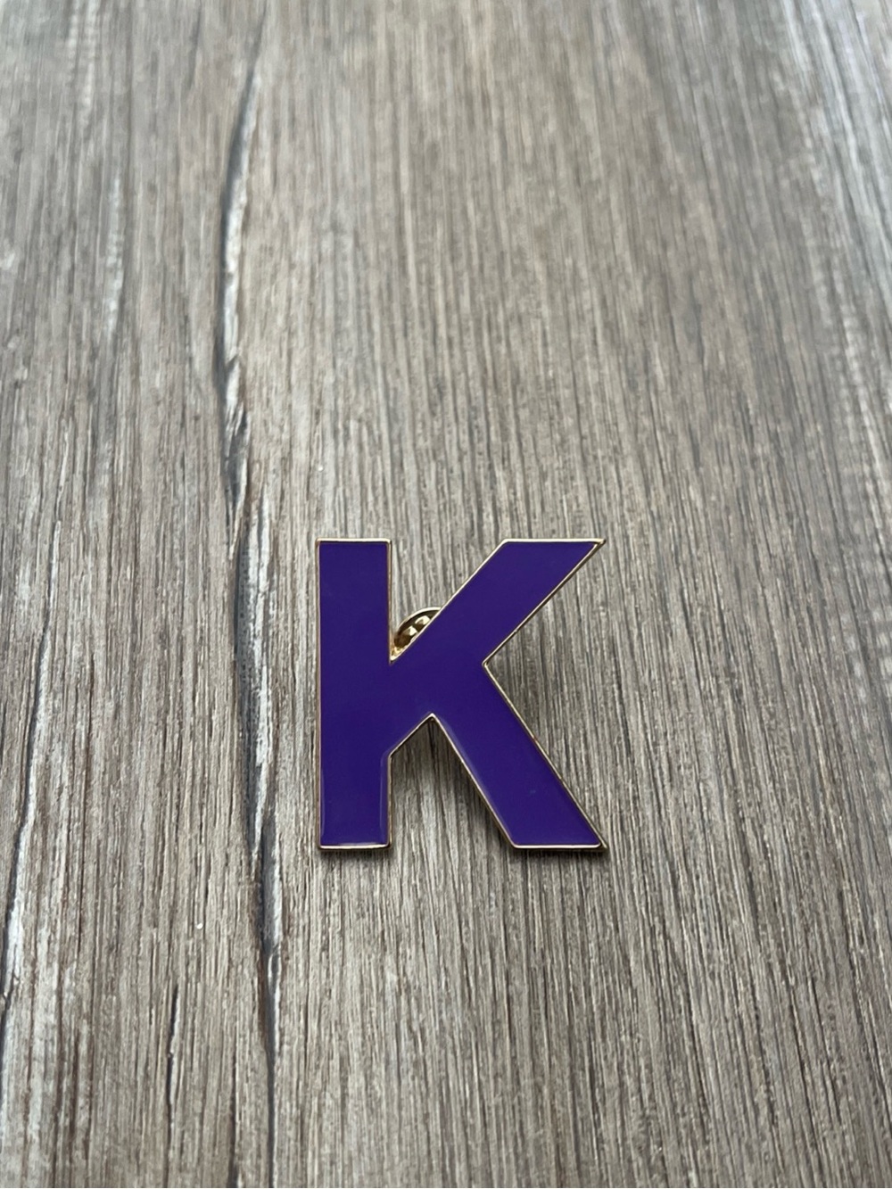 Monogram Initial K Gold tone purple Brooch Pin 2”